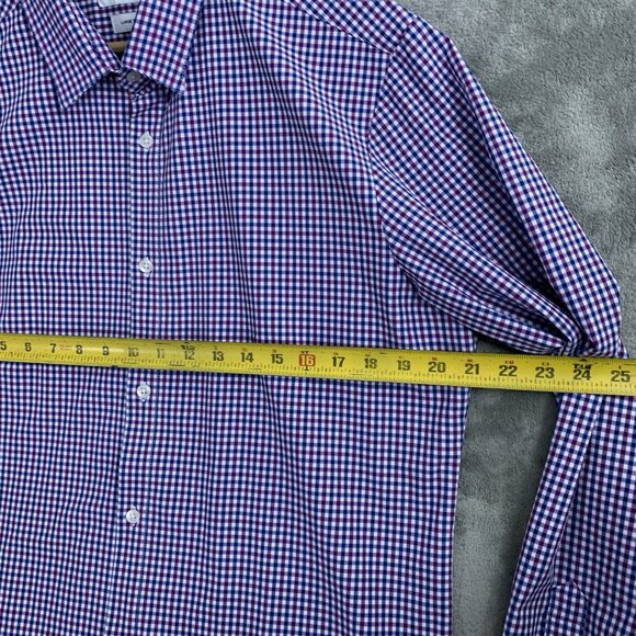 Mizzen Main Shirt Men Large Trim Purple Blue Leeward Plaid Check Button Stretch - Picture 3 of 10